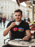 Türkiye & Azerbaycan Kardeşlik Bayrakları Baskılı Unisex Siyah Tişört