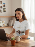 Geleneksel Halı  Motifli Unisex Beyaz Tişört