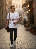 Geleneksel Halı  Motifli Unisex Beyaz Tişört