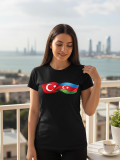 Türkiye & Azerbaycan Kardeşlik Bayrakları Baskılı Unisex Siyah Tişört